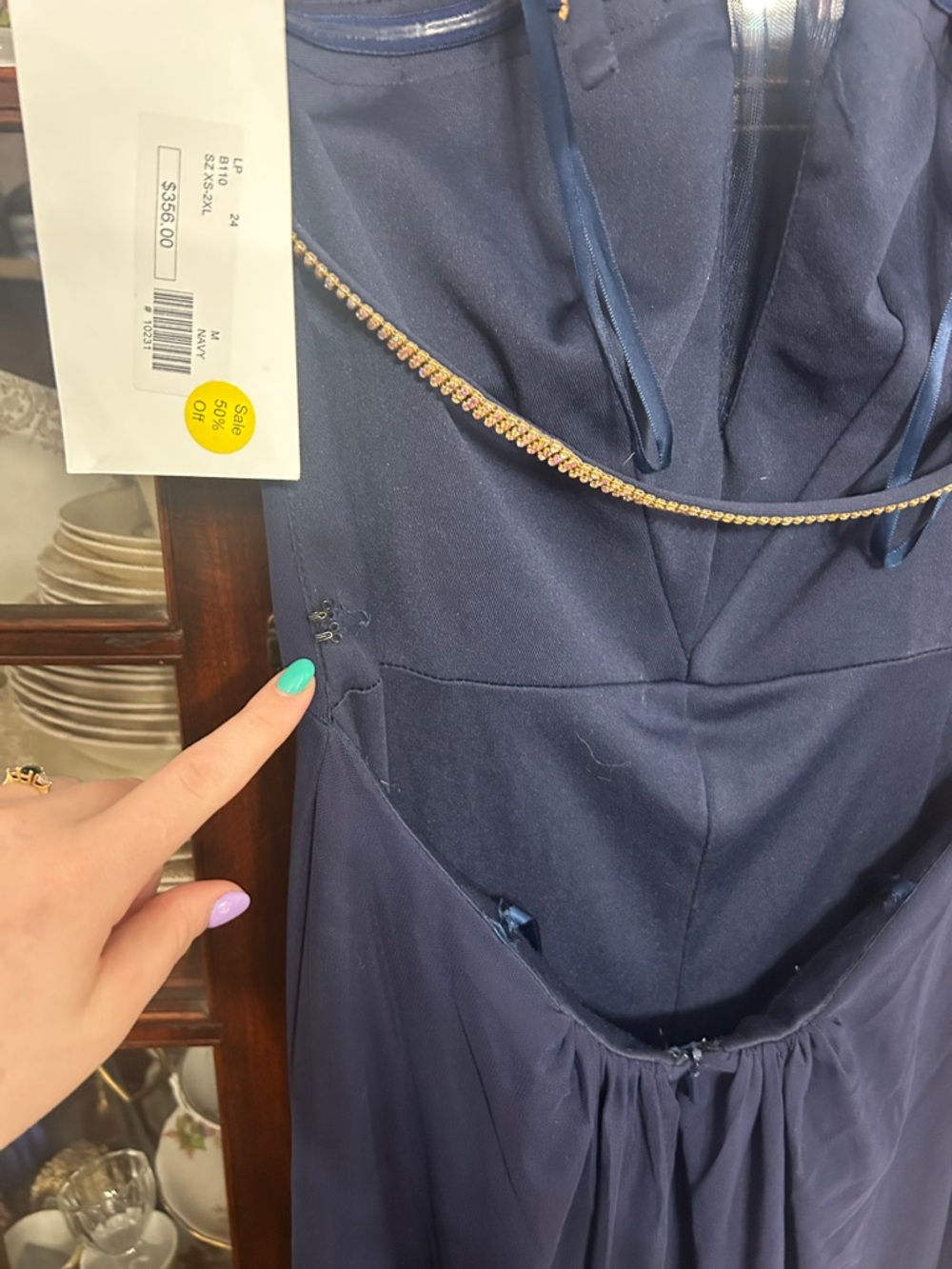 Navy Maxi Evening Dress with Crystal-Trim Straps - Picture 9 of 10